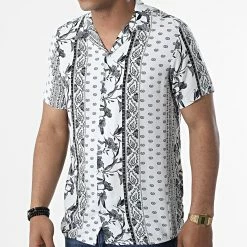 Budget ⌛ Chemise A Manches Courtes CH-5196 Blanc Gris Floral de Armita 🛒