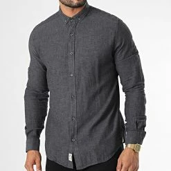 Remise 😀 Chemise Manches Longues CH-5119 Gris Anthracite Chiné de Armita ⌛
